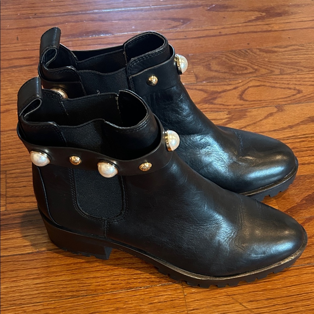 Karl Lagerfeld Black Ankle Boots with Pearl Details